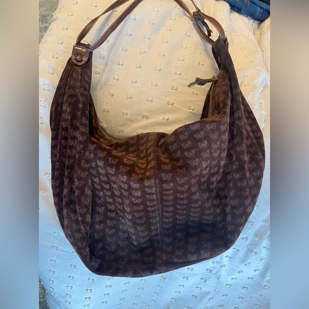 Botega Veneta suede bag with butterfly print. Dark brown. Vintage. Good shape.